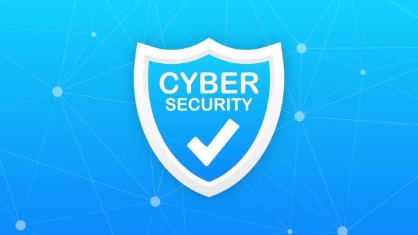 Логотип кибербезопасности со щитом и галочкой. Концепция щитов безопасности. Интернет-безопасность. Графика движения. — стоковое видео