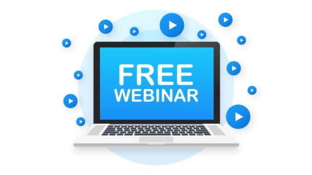 Gratis Webinar Icon, platte design stijl met rode play knop. Bewegingsgrafiek. — Stockvideo