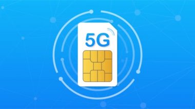 5G Sim Kart. Mobil telekomünikasyon teknolojisi sembolü. Hareket grafikleri.