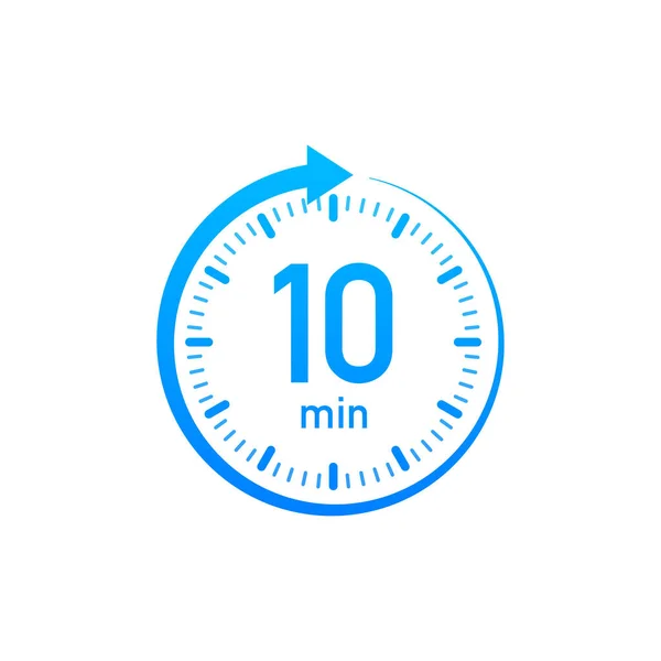 Die 10 Minuten, Stoppuhr-Vektor-Symbol. Stoppuhr-Symbol im flachen Stil, Timer auf farbigem Hintergrund. Vektorillustration. — Stockvektor