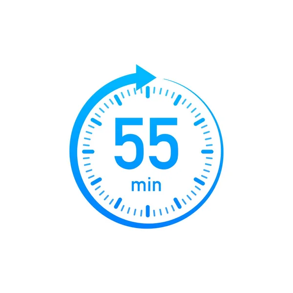Les 55 minutes, icône vectorielle chronomètre. Icône chronomètre dans un style plat, minuterie sur fond couleur. Illustration vectorielle. — Image vectorielle