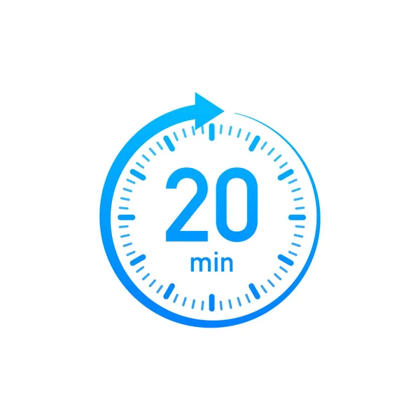 De 20 minuten, stopwatch vector icoon. Stopwatch icoon in platte stijl, timer op kleur achtergrond. Vectorillustratie. — Stockvector