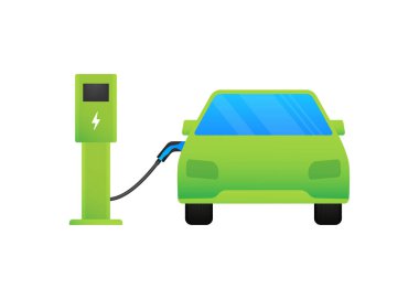 Elektrikli araba şarj oluyor. EV istasyonu. Araç ayakta.