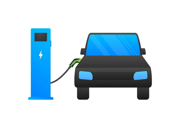 Elektrische auto opladen. EV-station. Voertuigstatus. — Stockvector