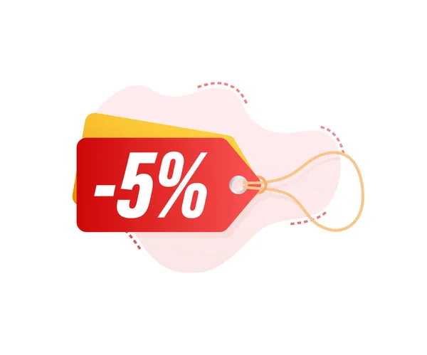 5% OFF Sale Discount 태그. 할인 가격표를 제시 한다. 10 퍼센트의 사람들이 긴 그림자가 있는 플랫 아이콘을 할인 합니다. 벡터 일러스트. — 스톡 벡터
