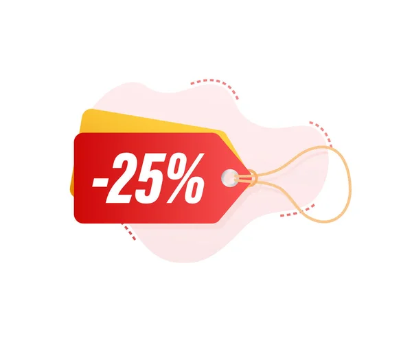 25% OFF Sale Discount 태그. 할인 가격표를 제시 한다. 10 퍼센트의 사람들이 긴 그림자가 있는 플랫 아이콘을 할인 합니다. 벡터 일러스트. — 스톡 벡터