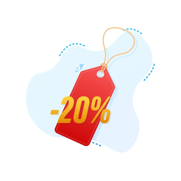 20% OFF Sale Discount 태그. 할인 가격표를 제시 한다. 10 퍼센트의 사람들이 긴 그림자가 있는 플랫 아이콘을 할인 합니다. 벡터 일러스트. — 스톡 벡터