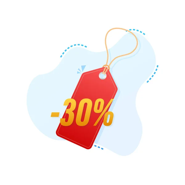 30 percent OFF Sale Discount tag. Discount offer price tag. 10 percent discount promotion flat icon with long shadow. Vector illustration. — Stock Vector