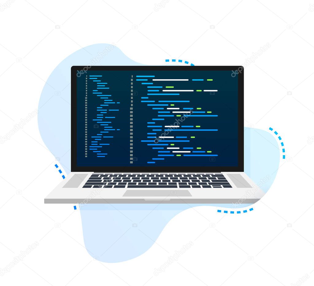 Vector laptop coding pattern. Web developer, design, programming. Laptop screen code. Vector illustration.