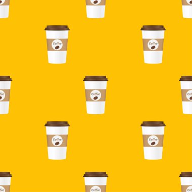 Kahverengi şapkalı kahve dükkanını kapatın. Sarı arka planda izole edilmiş. Vektör İllüstrasyonu.