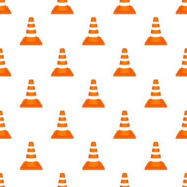 Beyaz çizgili turuncu trafik konisi. Vektör illüstrasyonu.