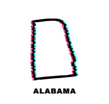 Alabama Eyaleti Amerika Birleşik Devletleri Arıza Haritası, Alabama ana hatları. Parlak mavi çizgiler. Vektör illüstrasyonu.