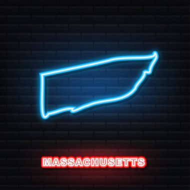Massachusetts eyalet haritası neon ikonu. Vektör illüstrasyonu.