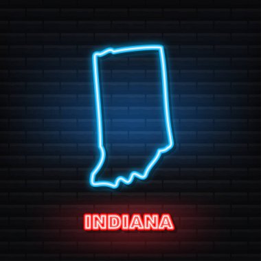 Amerika Birleşik Devletleri 'nden Indiana eyaletinin Neon ikon haritası. Vektör illüstrasyonu.