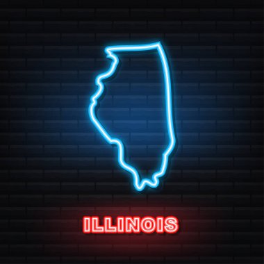Amerika Birleşik Devletleri 'nden Illinois eyaletinin Neon ikon haritası. Vektör illüstrasyonu.