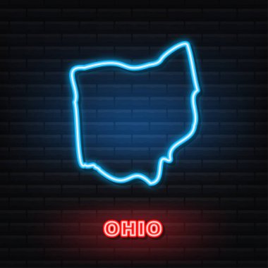 Amerika Birleşik Devletleri 'nden Ohio eyaletinin Neon ikon haritası. Vektör illüstrasyonu.