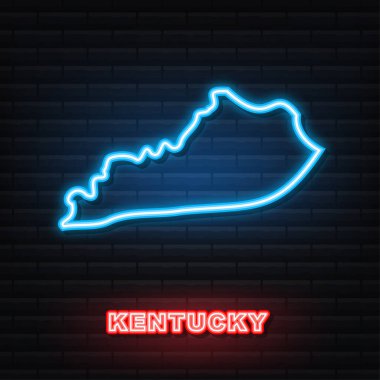 Amerika Birleşik Devletleri 'nden Kentucky eyaletinin Neon ikon haritası. Vektör illüstrasyonu.