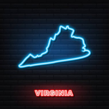 Amerika Birleşik Devletleri 'nden Virginia eyaletinin Neon ikon haritası. Vektör illüstrasyonu.