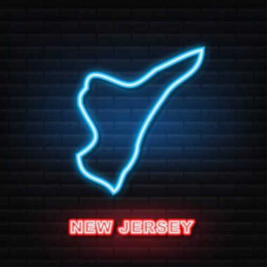 New Jersey eyaleti harita hatları neon ikon. Vektör illüstrasyonu.
