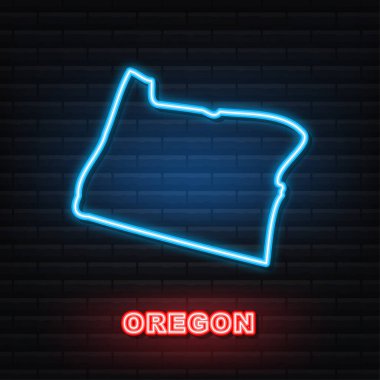 Amerika Birleşik Devletleri 'nden Oregon eyaletinin Neon ikon haritası. Vektör illüstrasyonu.