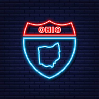 Amerika Birleşik Devletleri 'nden Ohio eyaletinin Neon ikon haritası. Vektör illüstrasyonu.