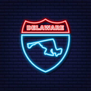 Delaware eyalet haritası. Neon ikonu ana hatları. Vektör illüstrasyonu.