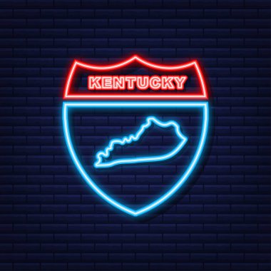 Amerika Birleşik Devletleri 'nden Kentucky eyaletinin Neon ikon haritası. Vektör illüstrasyonu.