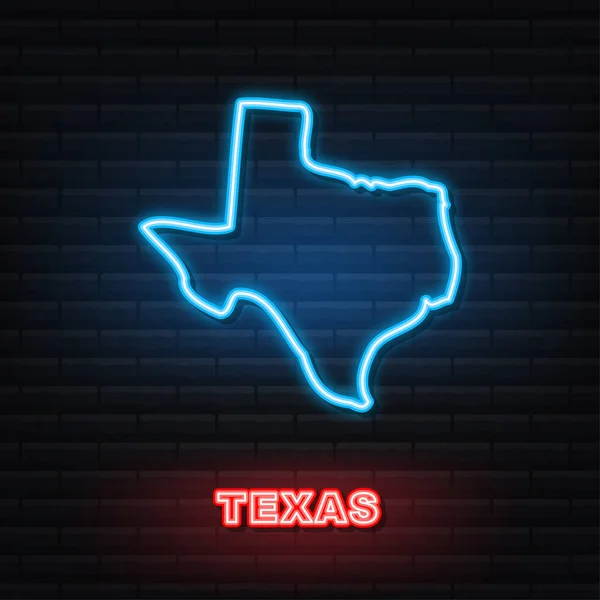 Mapa del estado de Texas delinear icono de neón. Ilustración vectorial. — Vector de stock