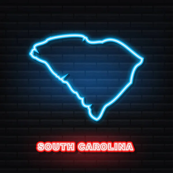Neón mapa icono del estado de Carolina del Sur desde el estado unido de América. Ilustración vectorial. — Vector de stock