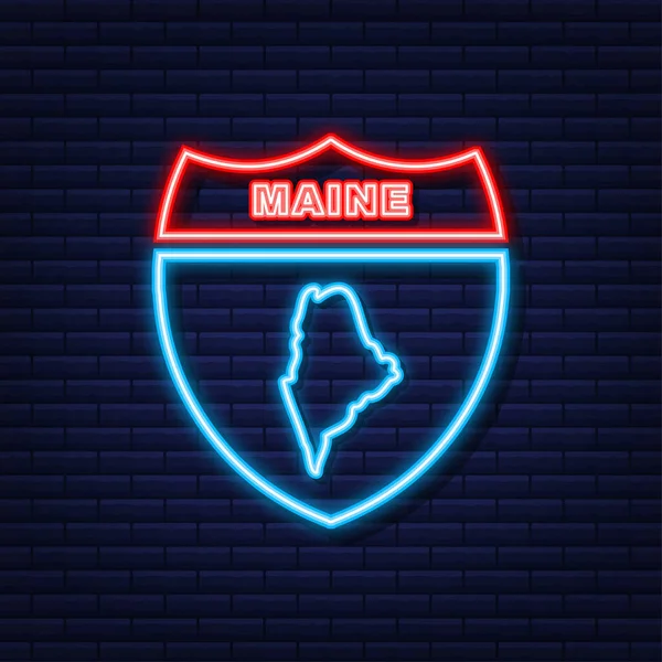 Neon Map of Maine State Vereinigte Staaten von Amerika, Alabama umreißen. Blauer glühender Umriss. Vektorillustration. — Stockvektor