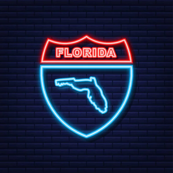 Florida mapa del estado icono de neón. Ilustración vectorial. — Vector de stock