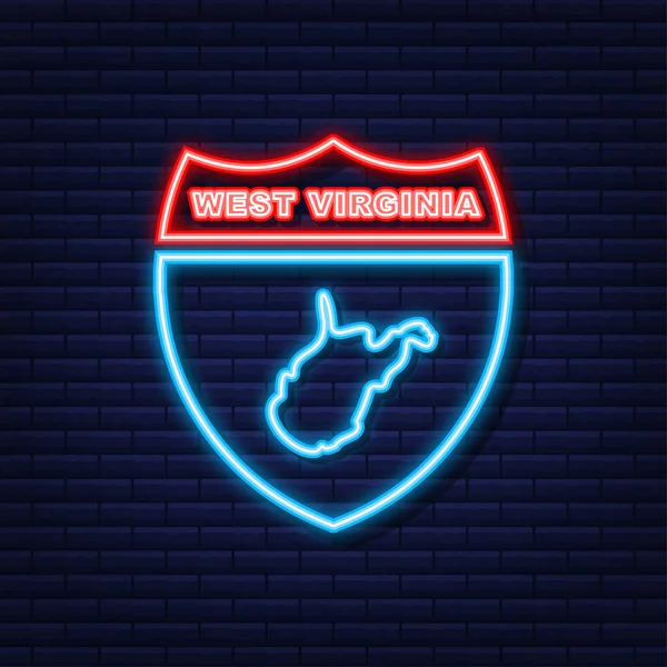 Batı Virginia eyalet haritası neon ikonu. Vektör illüstrasyonu. — Stok Vektör