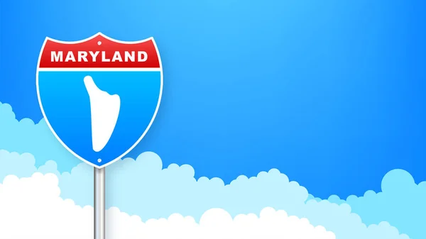 Maryland Karte auf Straßenschild. Willkommen im Bundesstaat Maryland. Vektorillustration. — Stockvektor