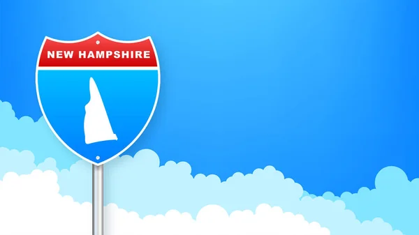 Karte von New Hampshire auf Straßenschild. Willkommen im Bundesstaat New Hampshire. Vektorillustration. — Stockvektor