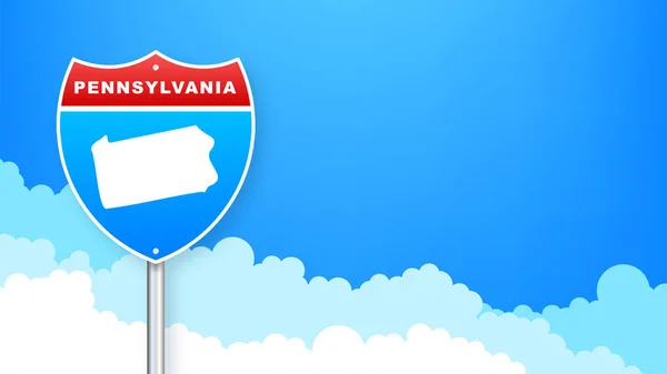 道路標識のペンシルベニア州地図。ペンシルベニア州へようこそ。ベクターイラスト. — ストックベクタ