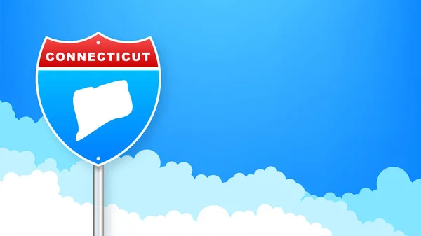 Connecticut Karte auf Straßenschild. Willkommen im Bundesstaat Connecticut. Vektorillustration. — Stockvektor