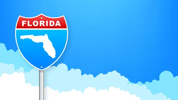Mapa da Flórida na placa da estrada. Bem-vindo ao estado da Flórida. Ilustração vetorial. — Vetor de Stock