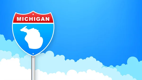 Michiganská mapa na dopravní značce. Vítejte ve státě Michigan. Vektorová ilustrace. — Stockový vektor