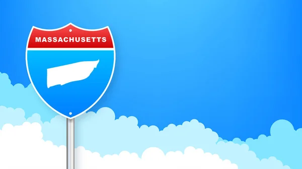 Massachusetts map on road sign. Welcome to State of Massachusetts. Vector illustration. — Stock Vector