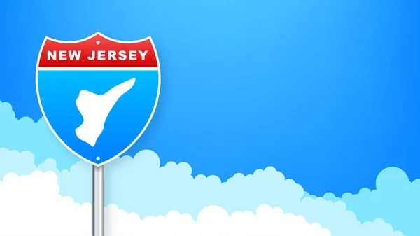 道路標識のニュージャージー州の地図。ニュージャージー州へようこそ。ベクターイラスト. — ストックベクタ