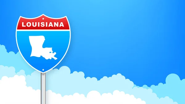 Mapa de Louisiana en la señal de tráfico. Bienvenido al estado de Louisiana. Ilustración vectorial. — Vector de stock