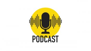Podcast. Rozet, simge damgası logosu. Hareket grafikleri