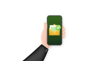 Yeşil işaretli zarf ve belge açıldı. Doğrulama maili. Hareket grafikleri