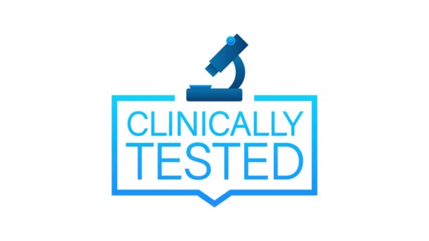 Kliniskt testad skylt. Labbtestat tecken. Kontrollera märket och laboratoriet kolven. Rörlig grafik — Stockvideo