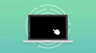İmleci olan dizüstü bilgisayar. Web sitesi için bilgisayar ya da arama oku. Hareket grafikleri