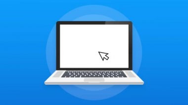 İmleci olan dizüstü bilgisayar. Web sitesi için bilgisayar ya da arama oku. Hareket grafikleri