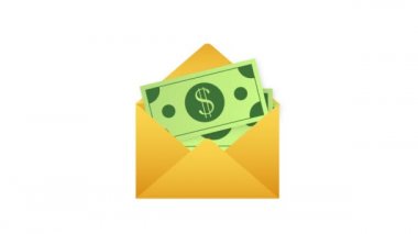 Beyaz zarfta birkaç dolarlık banknot. Para konseptini gönder. Hareket grafikleri