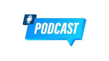 Podcast. Rozet, simge damgası logosu. Hareket grafikleri
