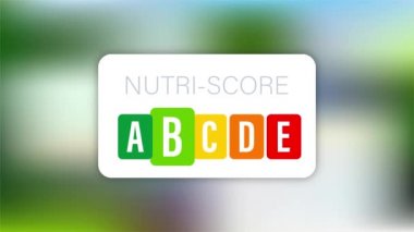 Paketleme tasarımı için Nutri puanı. Logo, simge, etiket. Hareket grafikleri