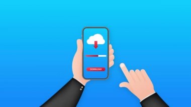 Dosya indirmeli akıllı telefon. İşlem konsepti indiriliyor. Hareket grafikleri
